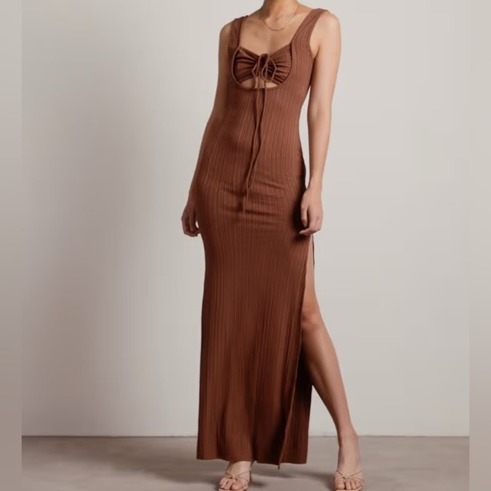 Beige Botany Brown Ribbed Texture Sleeveless Maxi Dress. NWOT
